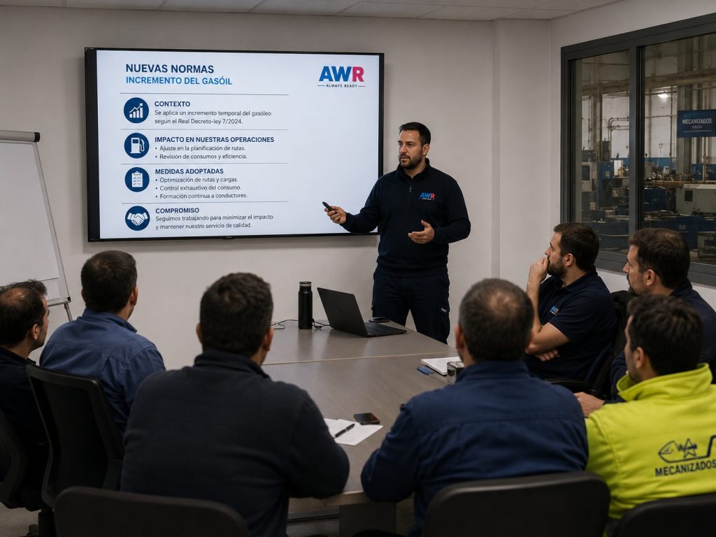 Presentación grupal: Empleados sentados viendo una pantalla informativa.